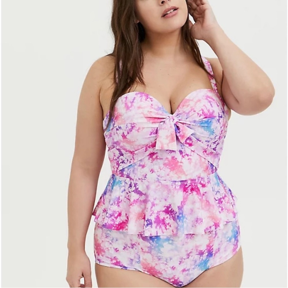 Torrid midline swim top tankini peplum top NWOT watercolor